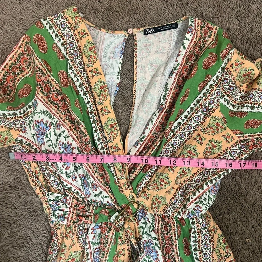 Zara Short‎ Printed V-Neck Linen Blend Back Slit Jumper Floral Vacation